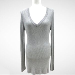 John and Jenn V Neck Ribbed Sweater Dress Size Medium Gray Bodycon